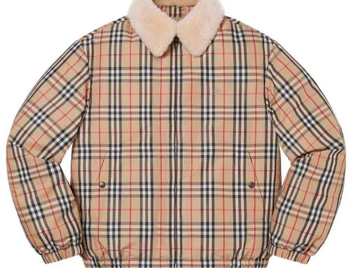 Burberry Beige Check Shearling-Collar Puffer Jacket — hero