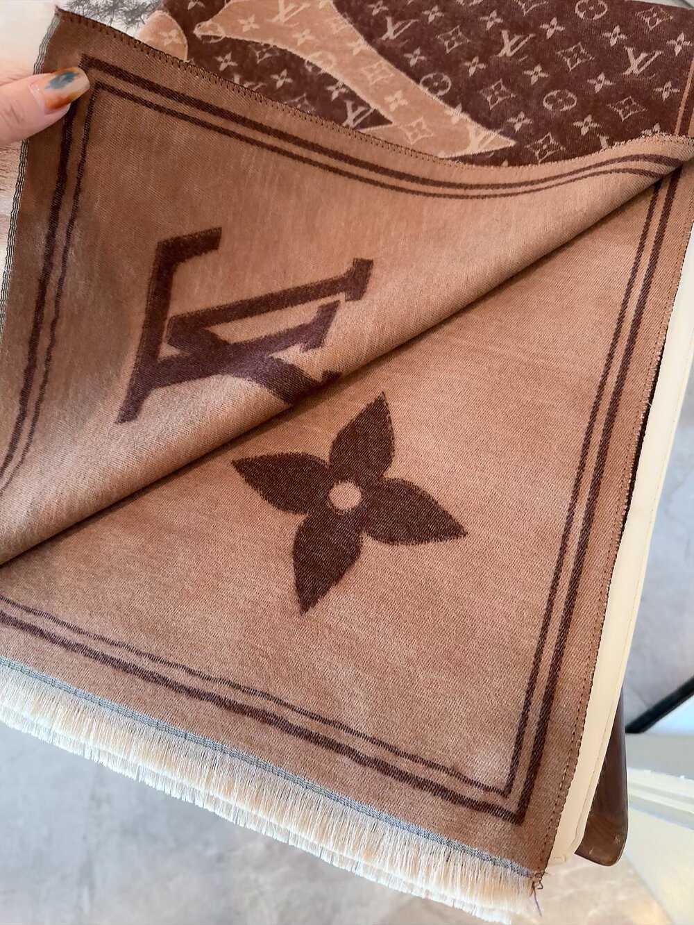 Louis Vuitton Monogram Floral Fringe Scarf — detail