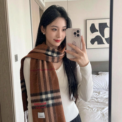 Burberry Brown Plaid Fringed Scarf — hero