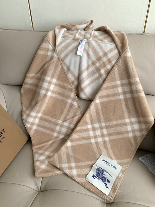 Burberry Beige Plaid Fringe Scarf — front