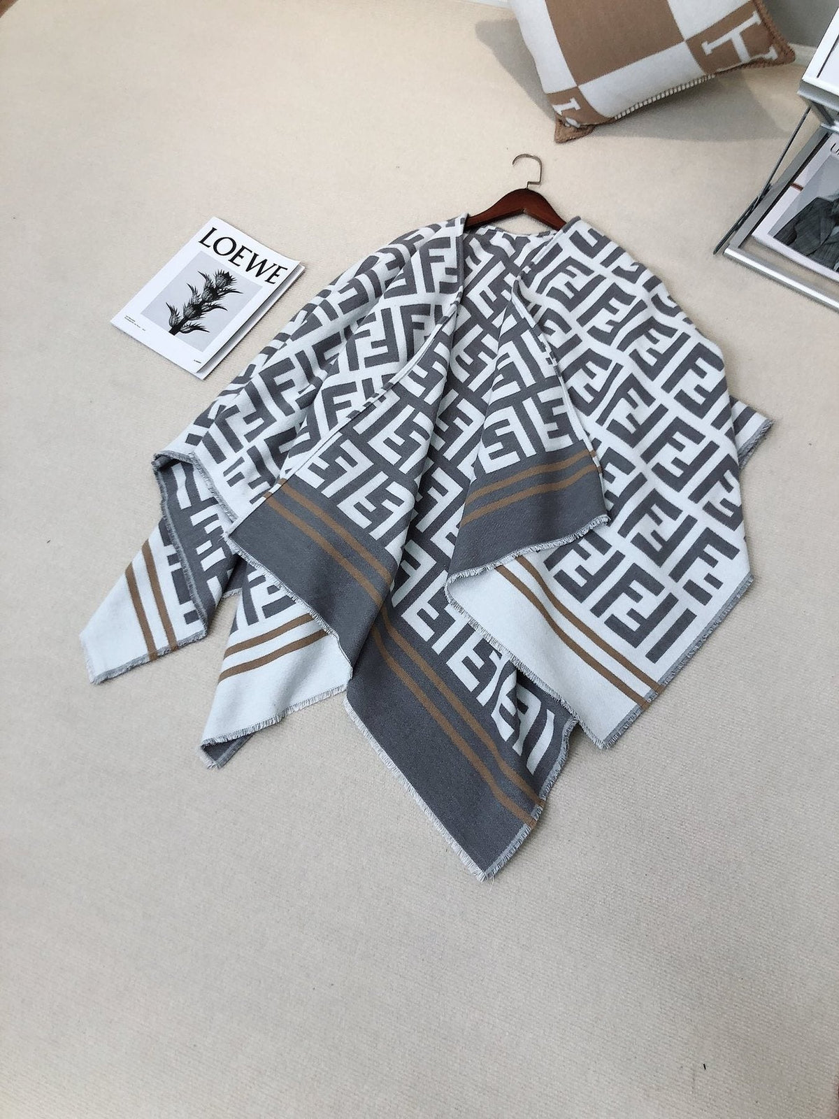 Fendi Geometric Monogram Fringe Shawl — side