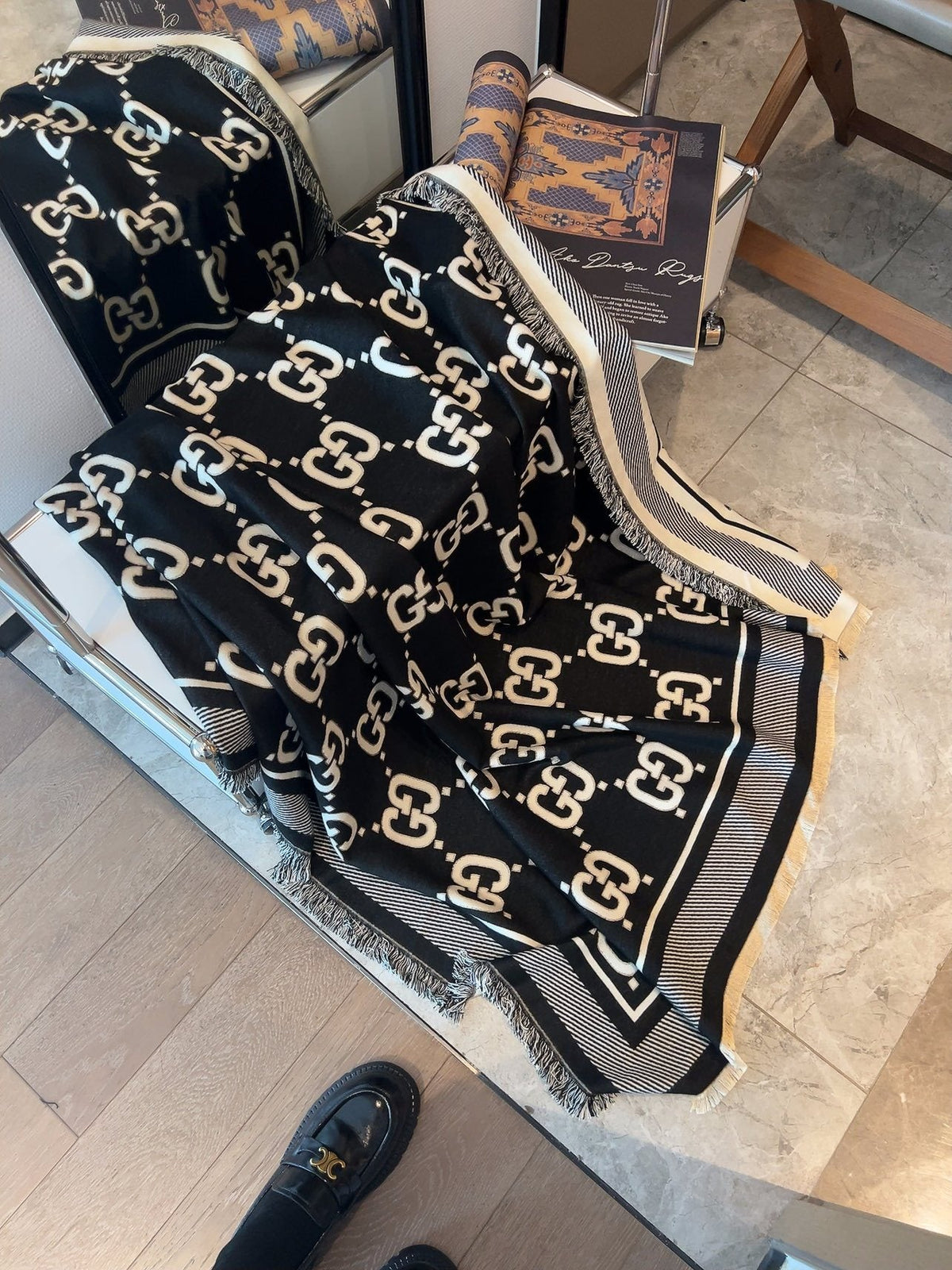 Gucci Black and Ivory Monogram Square Scarf — hero