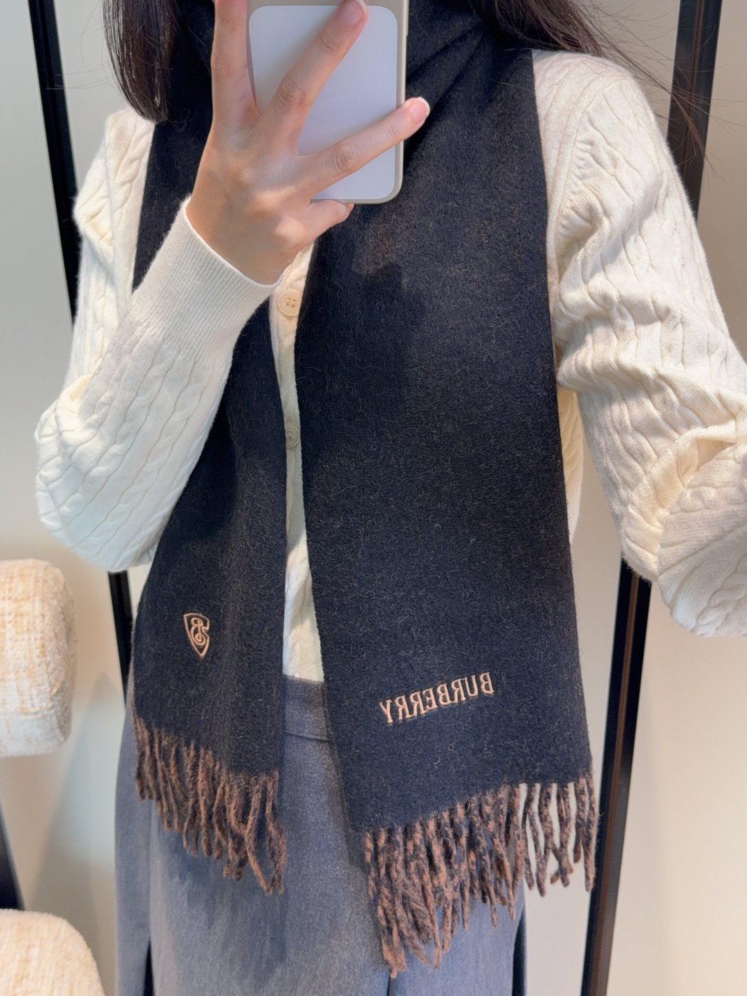 Burberry Two-Tone Fringed Scarf — model